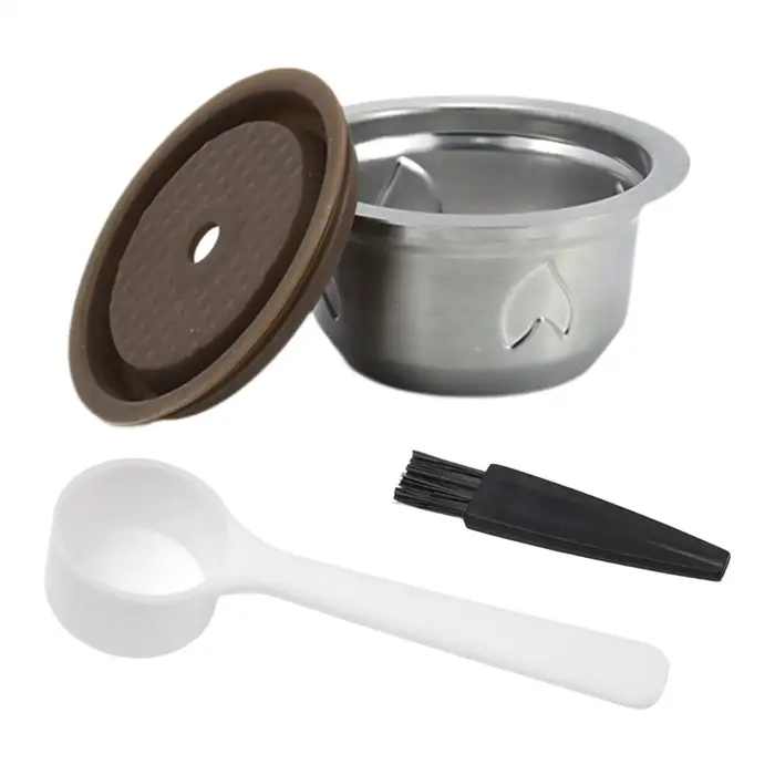 Ensemble de capsules à café réutilisables avec couvercle, brosse et cuillère, filtre à café en cadea