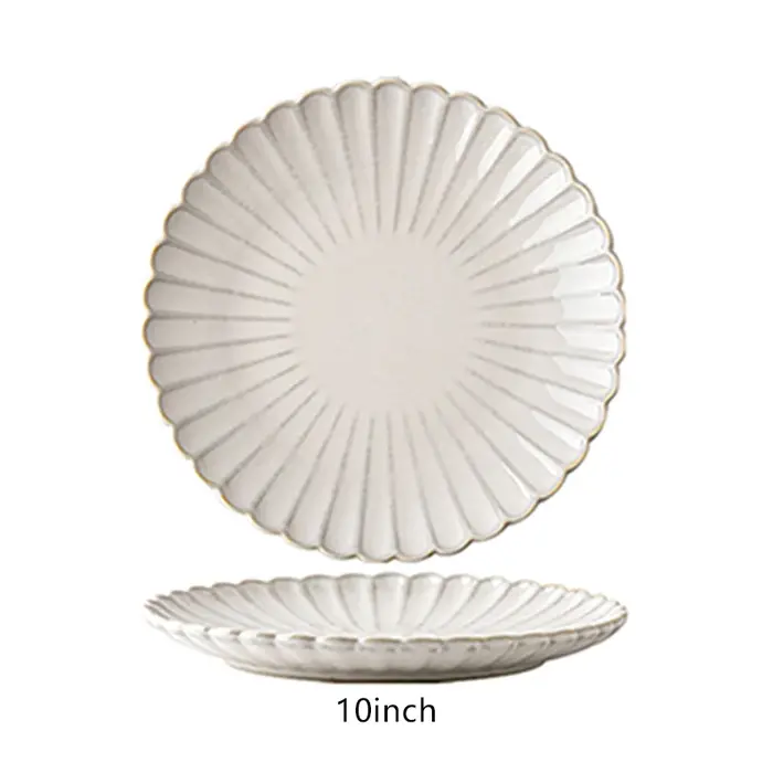 Assiette en céramique à bord de coquille rayé en relief de 8 pouces/10