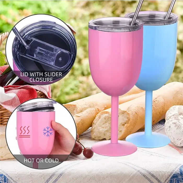 Verres à vin à tige en acier inoxydable avec couvercle