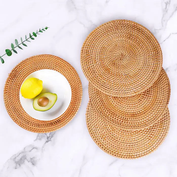 Napperons ronds en rotin, napperons en paille tressée naturelle pour table à manger, tissés à la mai