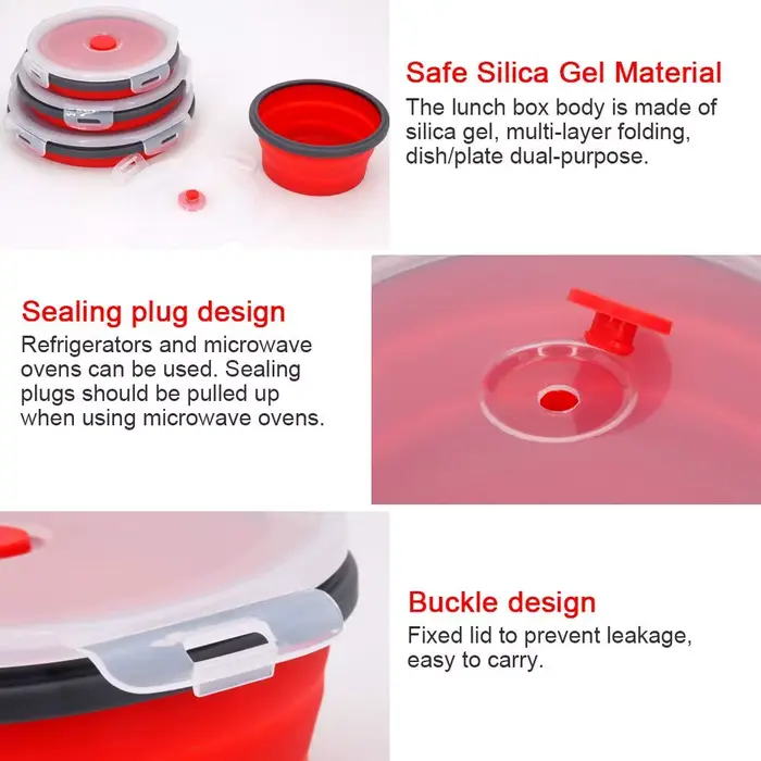 Boîte à déjeuner pliante ronde en Silicone, bol pliant pour micro-ondes, récipient alimentaire pliab