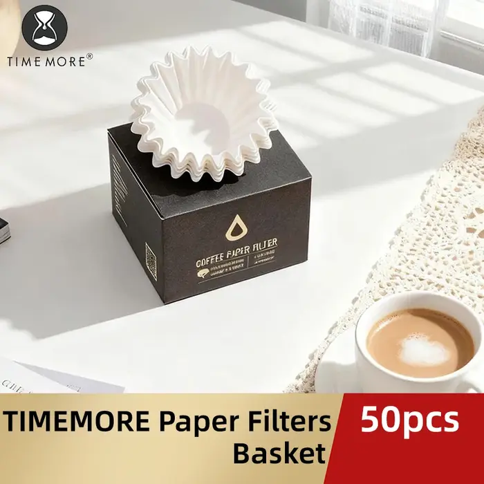 TIMEMORE 1-2 tasses panier café papier filtre verser sur papiers filtrants 50 feuilles; convient au goutteur
