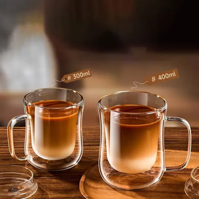 FOME 1/2/4 pièces tasses à café en verre à Double paroi tasse à expresso transparente avec poignée pour boisson chaude