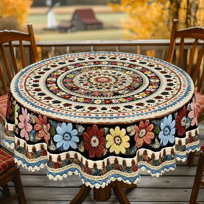 1 nappe de style bohème imprimée, ronde et rectangulaire, disponible en plusieurs tailles, avec des 