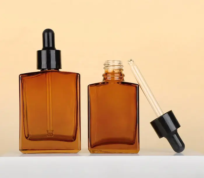 100 ml Flacon compte-gouttes d'huile essentielle rectangulaire à épaule plate ambre – Récipients cosmétiques en verre rechargeable de 100 ml