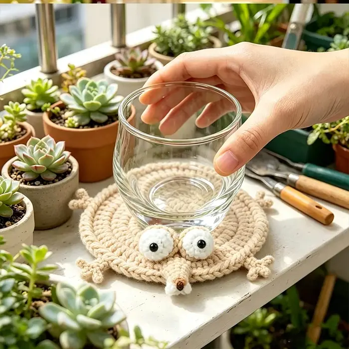 Sous-verres en crochet faits main avec des animaux mignons