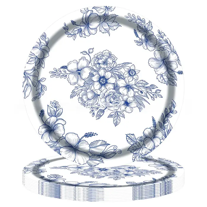 Ensemble de vaisselle de fête en porcelaine blanche et bleue minimaliste de Style chinois