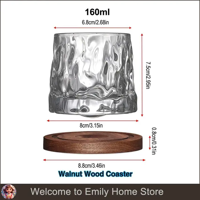 Verre à whisky rotatif avec Base en bois