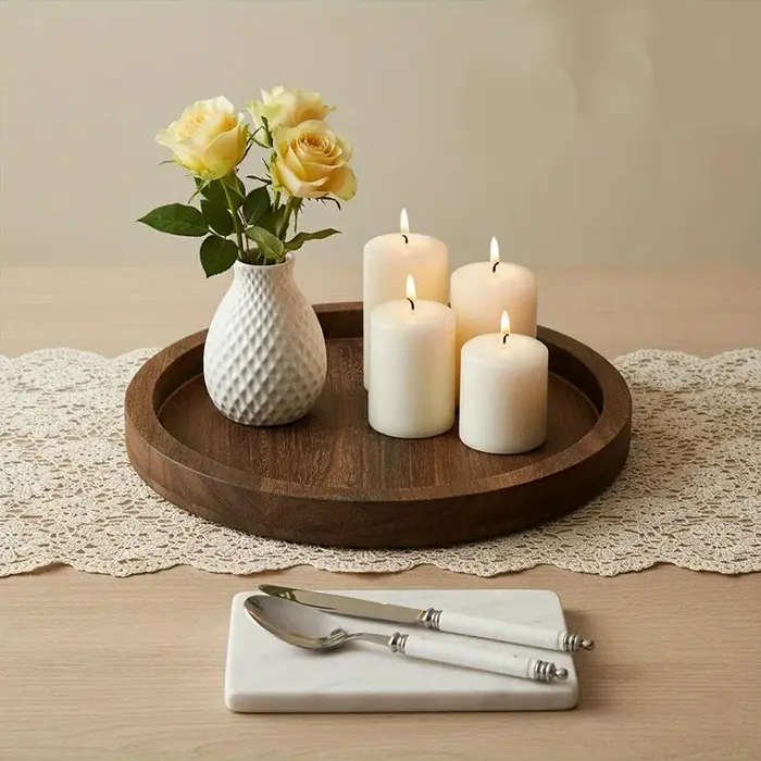 Plateau de service rond en bois rustique