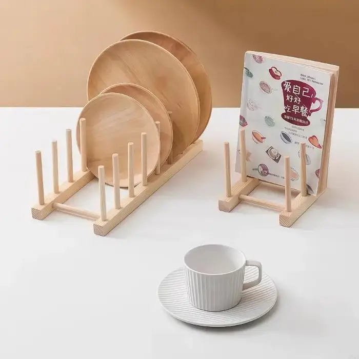 Égouttoir à vaisselle en bois, 2 pièces, support séchage pour articles cuisine assiettes, bol avec e
