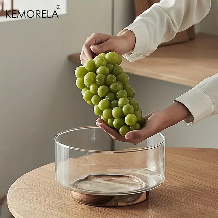 Bol à fruits en verre créatif grand bol à salade Base en bois collations pop-corn noix bols de rangement maison noël Snack conteneur de stockage