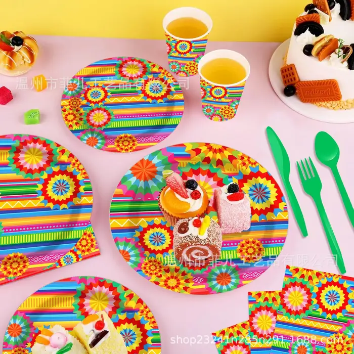 Cinco De Mayo Fiesta vaisselle assiettes serviette nappe support à gâteau mexique Taco carnaval coloré décoration De fête d'anniversaire