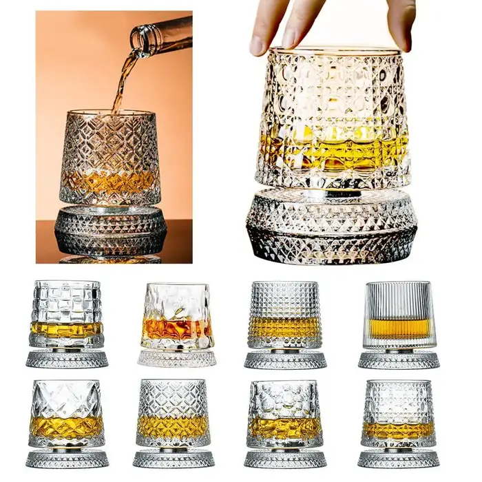 Verres à whisky rotatifs avec Base en verre