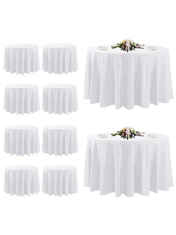 Nappe blanche, style moderne, polyester, ronde, résistante aux taches, infroissable, lavable, cuisine, salle à manger, mariage, banquet