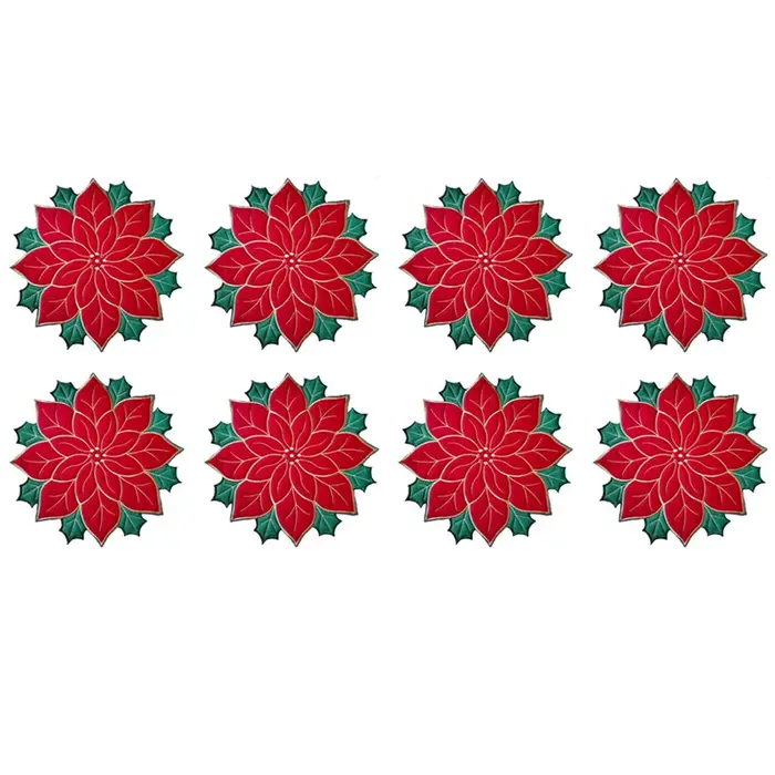 ABKW-8X vacances noël napperons brodés appliques Poinsettia napperons fleur de noël napperon A