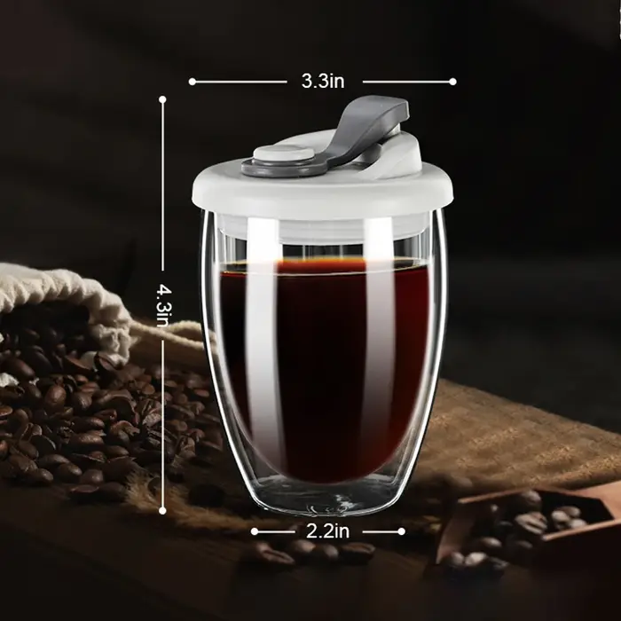 Tasses à café en verre à Double paroi de 12/15OZ avec bec, verres à boire résistants à la chaleur po