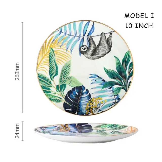 Service de vaisselle coloré forêt Animal Design assiette plateau à Steak plat vaisselle en céramique 10 pouces plat cadeau de noël or