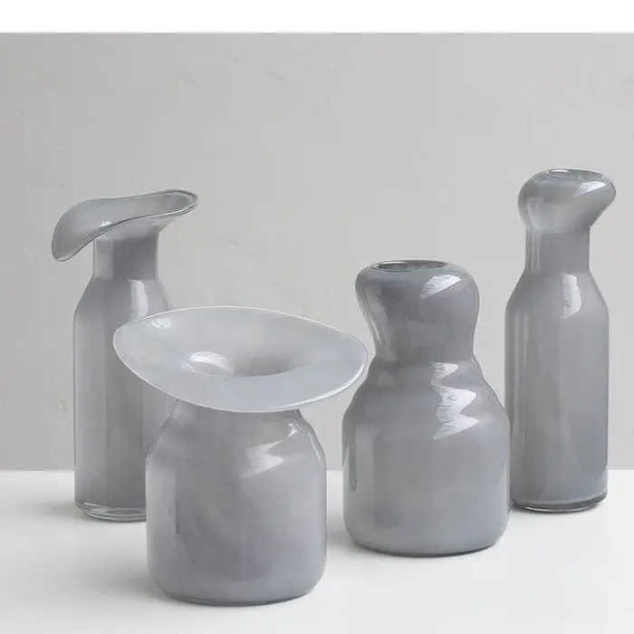 Vase en verre gris pour hydroponie