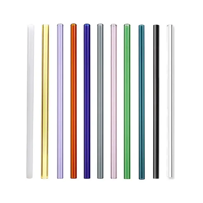 Pailles droites en verre fin coloré, 4 tailles, 500 pièces/lot, réutilisables, respectueux de l'envi