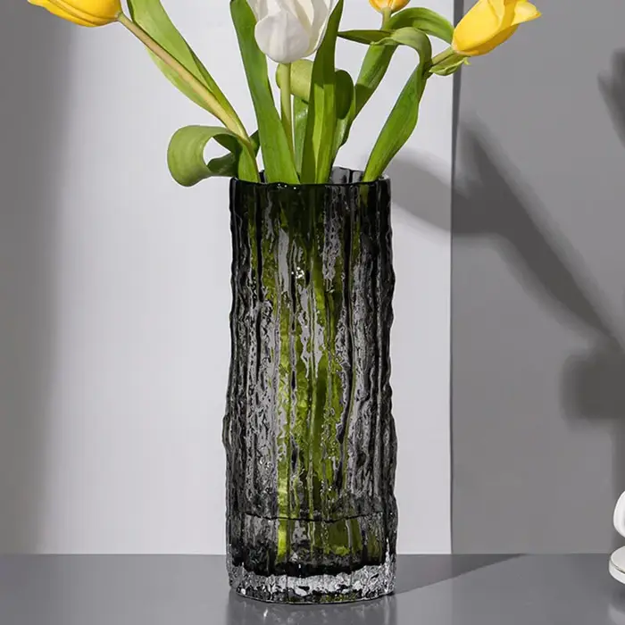 Vase en verre transparent pour décoration de table à manger, vase à fleurs glacier, bouteille de fle