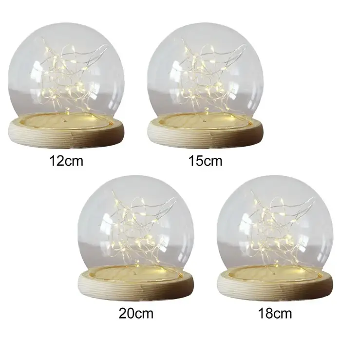 Cloche en forme de dôme en verre transparent avec Base en bois
