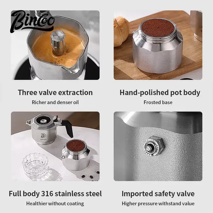 Bincoo trois vannes 316 acier inoxydable moka Pot 3.0pa concentré italien Extraction cafetière ménage