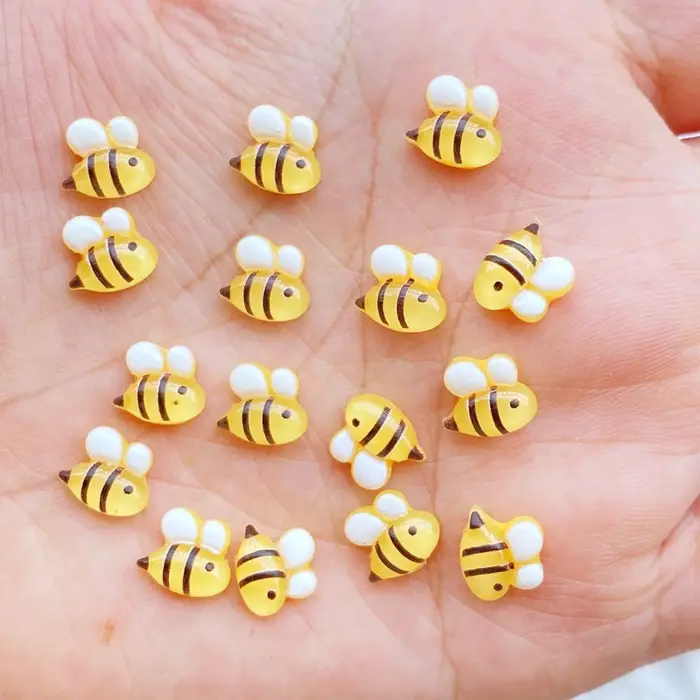 Mini Figurine en résine d'abeille, 50 pièces, artisanat, Cabochon à dos plat, ornement, fabrication