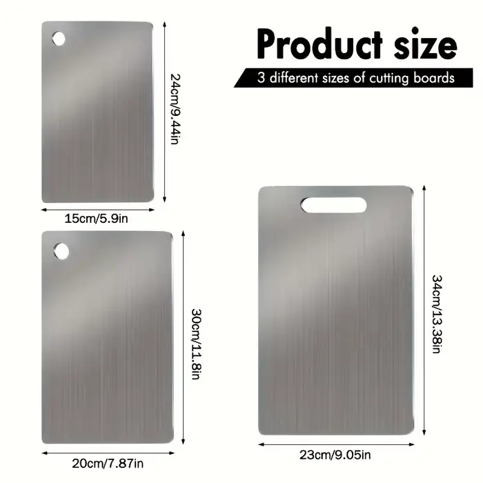 Planches à découper en acier inoxydable, 3 pièces, sans BPA, lavables au lave-vaisselle, antidérapan