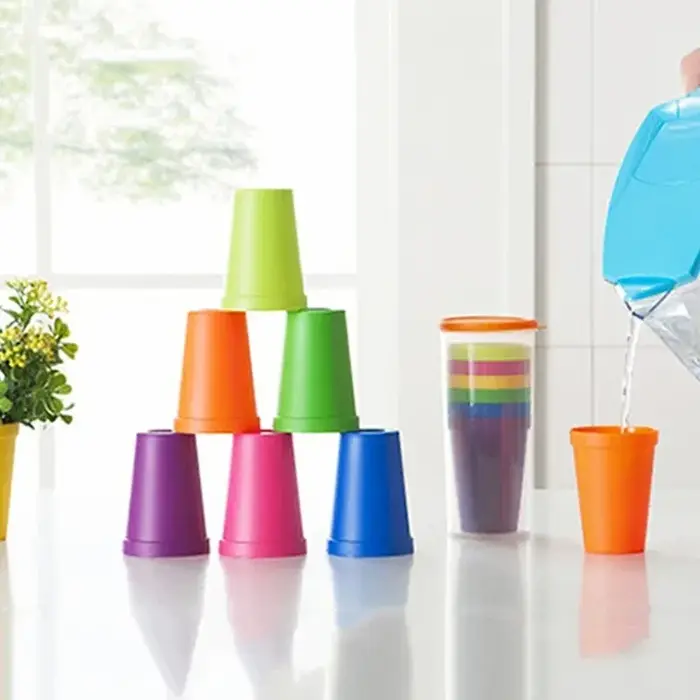 Lot de 14 gobelets en plastique arc-en-ciel réutilisables – Tasses à eau portables
