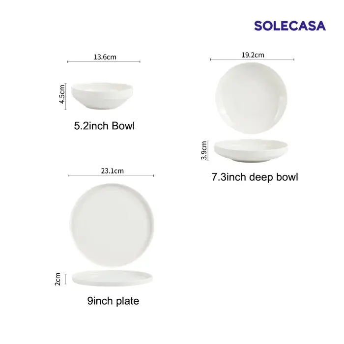 SOLECASA 3/12 pièces ensembles de vaisselle en porcelaine bols et assiettes blancs plat résistant aux rayures bol en céramique assiette à dîner Spaghetti