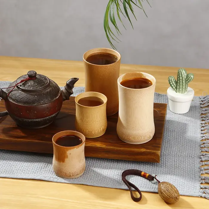 Tasses à thé rétro en bambou carbonisé naturel