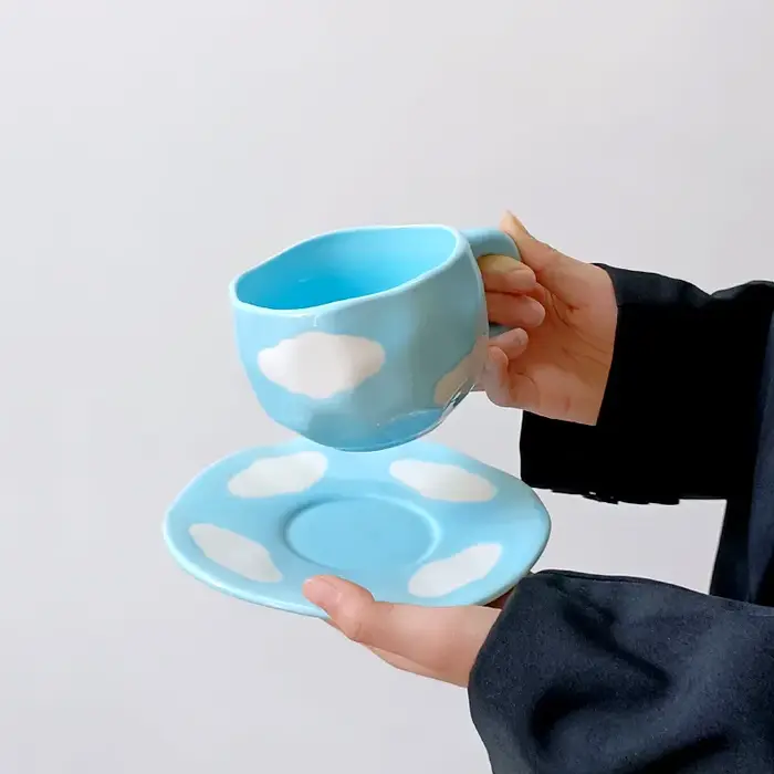 Style coréen mignon arc café tasse en céramique assiette ensemble créatif Vintage peint à la main ménage bureau lait petit déjeuner tasses d'eau nouveau
