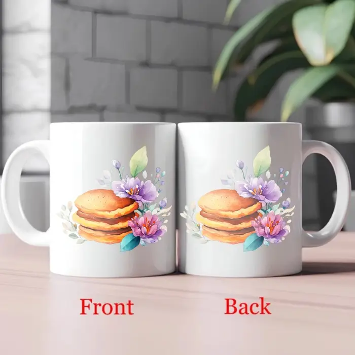 Tasse en céramique, macaron blanc et motif floral
