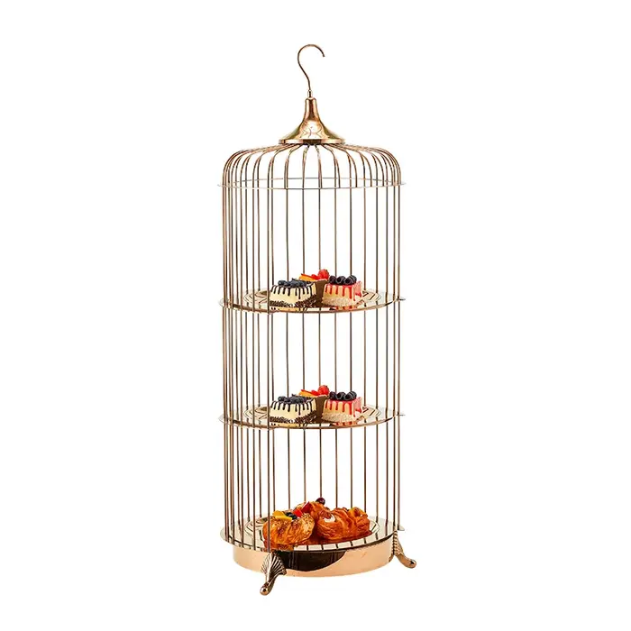 Restauration thé de l'après-midi Buffet doré support à desserts cage à oiseaux gâteau présentoir alimentaire