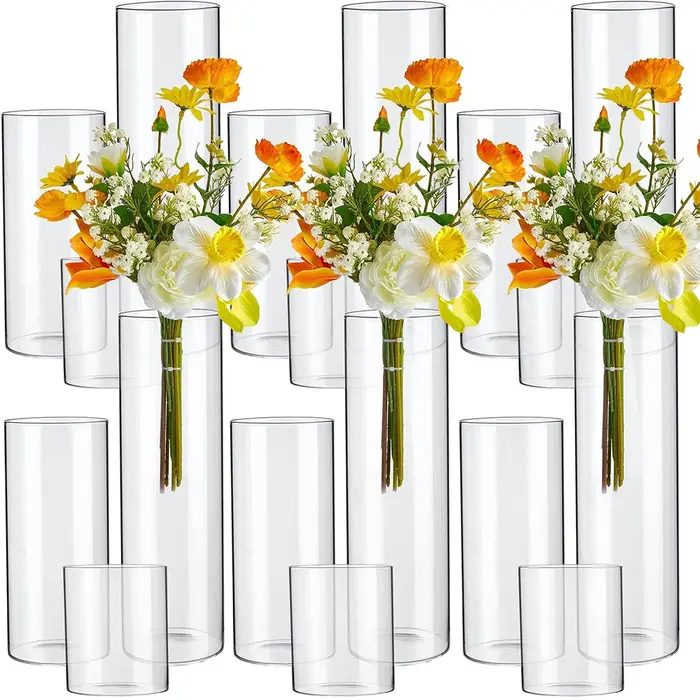Vases cylindriques en verre transparent de 4, 6 et 8 pouces pour centres de table, supports pour bou