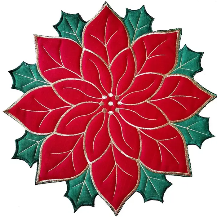 8X vacances noël napperons brodés appliques Poinsettia