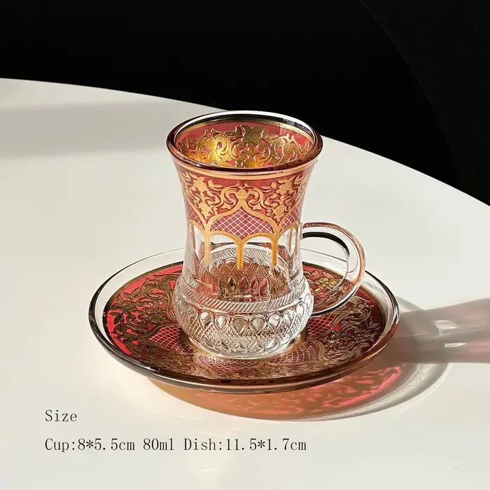 Ensemble de 2 tasses à thé turques en verre avec assiettes