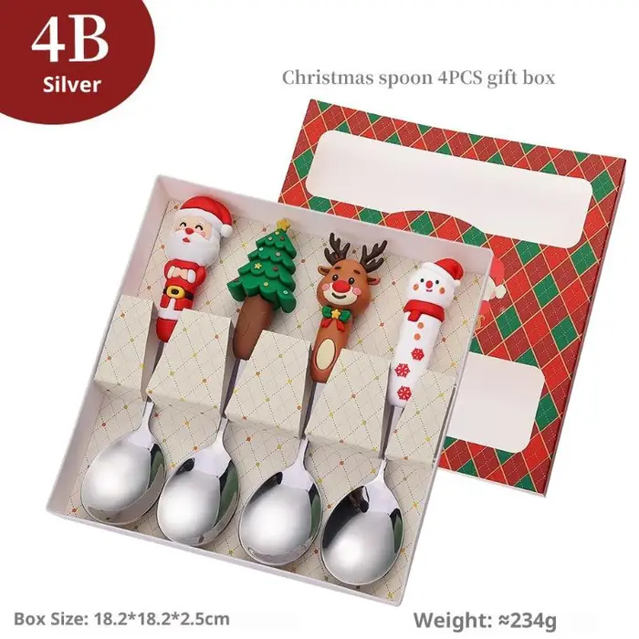 Lot de 4 couverts de Noël dorés et argentés : cuillères et fourchettes