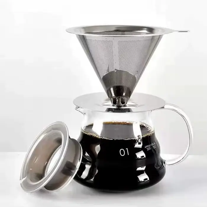 Porte-filtre à café réutilisable double couche en acier inoxydable, passoire à thé, accessoires de c