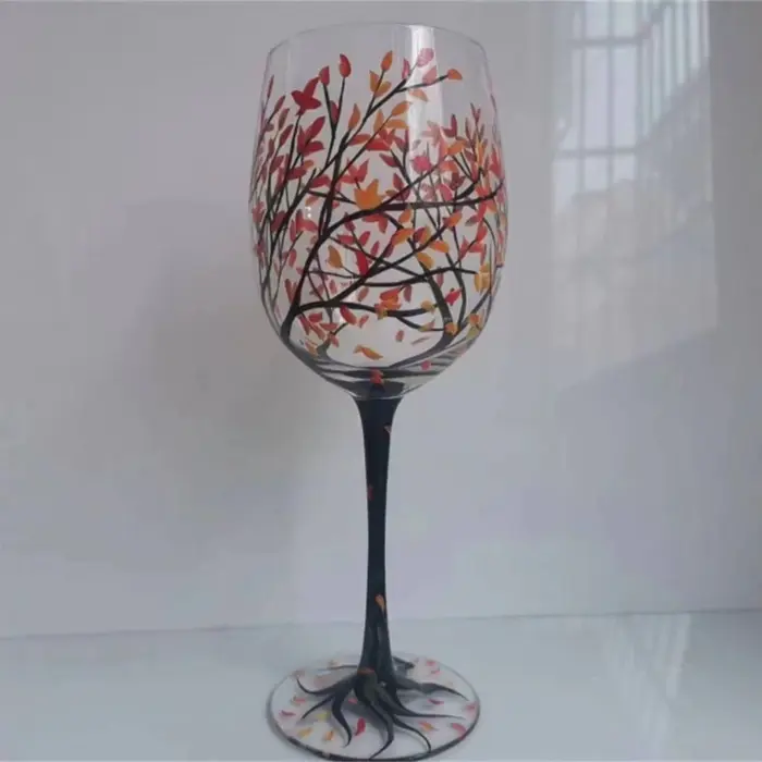 Verre à vin arbre quatre saisons, gobelets peints à la main, verre à pied haut unique, tasse, verrerie pour la famille, les amis, drop sunshine
