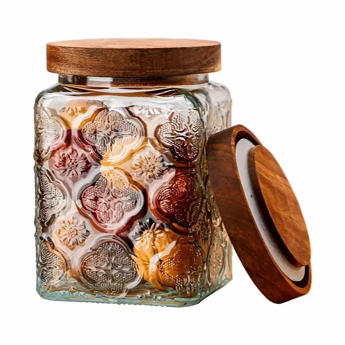 Pot en verre à motif de bégonia en relief rétro
