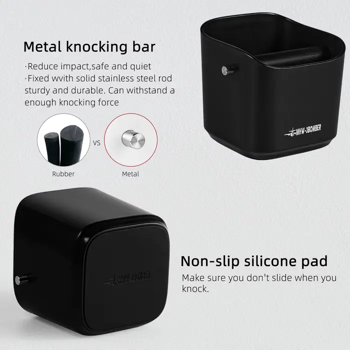 MHW-3BOMBER Square Coffee Grounds Knock Box PerfecKnock Bar et base coordonnante Lavable au lave-vai