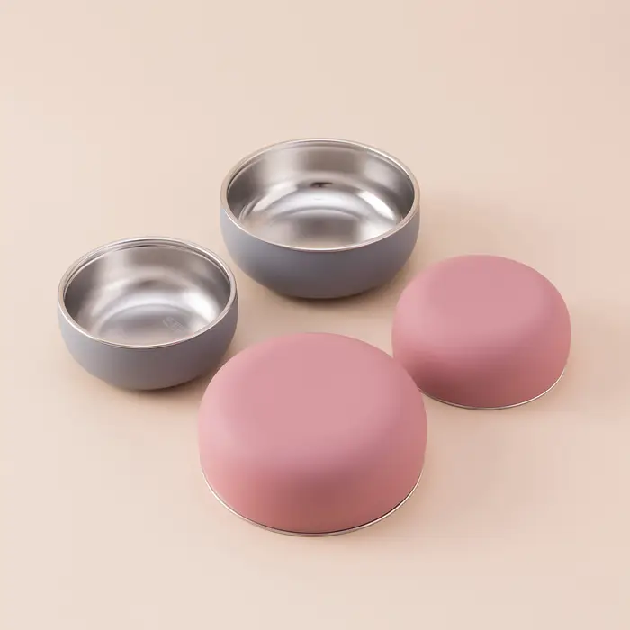 Couleur enfants 2 pièces bol en acier inoxydable ensemble de vaisselle pour l'alimentation du bébé détachable Silicone