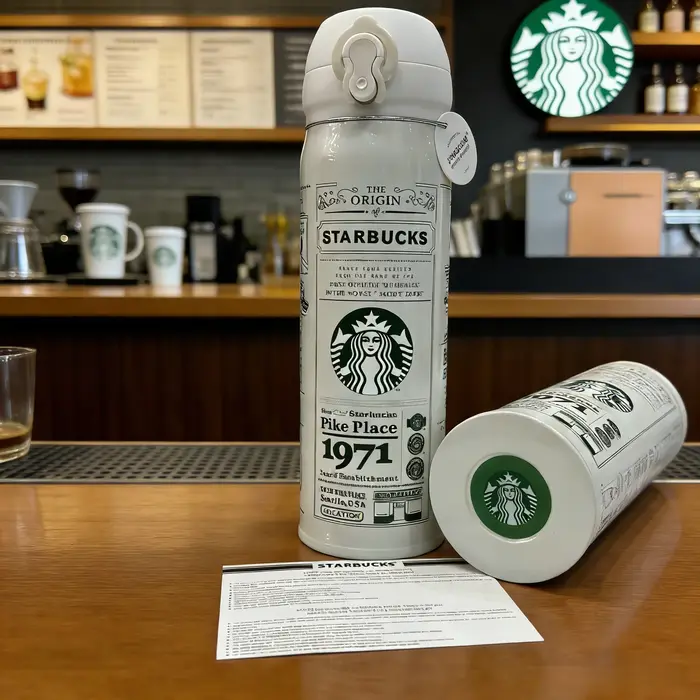 Starbucks 1971 Tasse thermique rétro en acier inoxydable noir et blanc