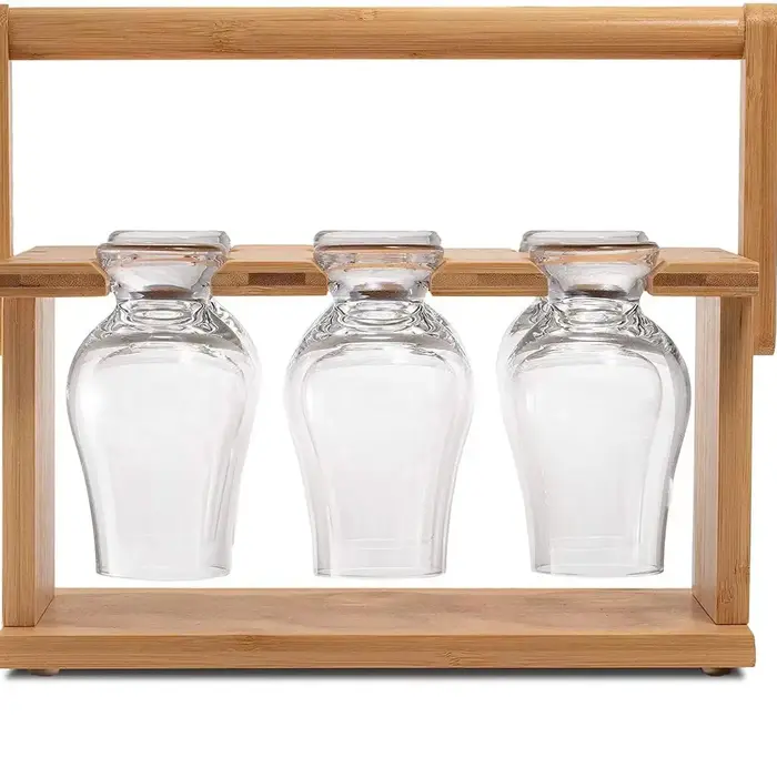 Ensemble de 6 verres en cristal avec support en bambou