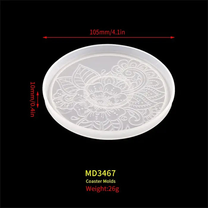 Moule rond en Silicone pour dessous de verre à fleurs, résine époxy, cristal, plâtre, béton, bricola