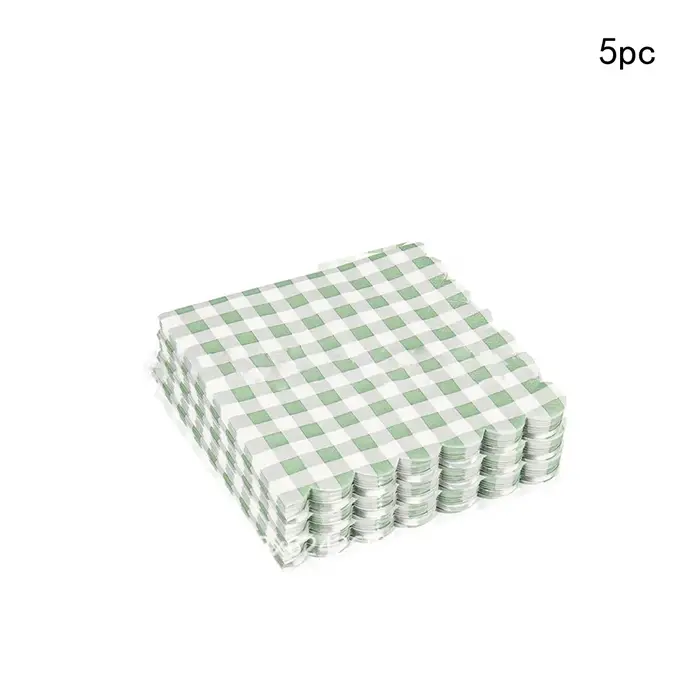 Vaisselle jetable en dentelle à motif quadrillé vert frais pour enfants et adultes, idéale pour les 