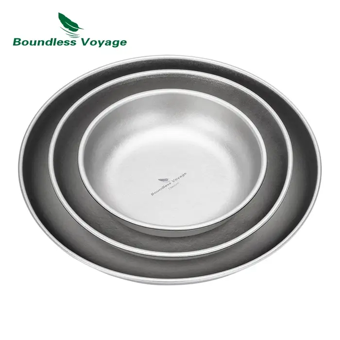 Boundless Voyage – Ensemble de 3 assiettes et bols de camping en titane ultraléger avec sac en filet – Vaisselle et