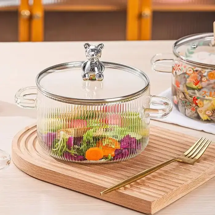 Casserole en verre transparent de 1500ML avec double poignées