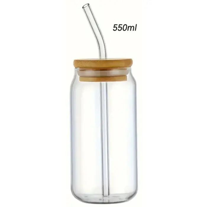 Tasses en verre avec couvercles et paille en bambou, 350ml/550ml, pots Mason, tasse à café, bière en